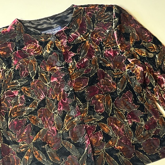 Maggie Mcnaughton Jackets & Blazers - Vtg Maggie McNaughton Velvet Burnout Leaf Jacket Size 18 Festive Autumn Blazer